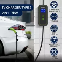 qoltec ev - Qoltec 52471 Mobilus įkroviklis EV 2-in-1 Type2 7kW 230V Juodas (Black) - 3 nuotrauka