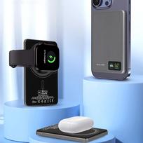 power bank - Blavec 5000mAh BJ-03 Ultra Slim 7,8mm Type C 22,5W magnetinis Magsafe 3 in 1 Pilkas (Gray) - 2 nuotrauka
