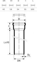 vamzdis 40 mm - Vidaus kanalizacijos vamzdis HTplus, Ø 40 mm, 0,5 m - 2 nuotrauka