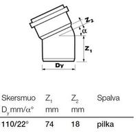 vidaus kanalizacijos vamzdziai 110 - Alkūnė Wavin Elbow Pipe Optima Grey 22° 110mm - 2 nuotrauka