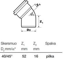 vidaus kanalizacijos - Alkūnė Wavin Optima Elbow Pipe Grey 45° 40mm - 2 nuotrauka