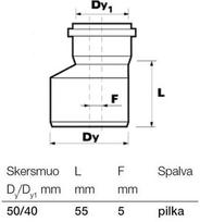 optima 50 - Tarpmovė Wavin Pipe Adapter Grey 50/40mm - 2 nuotrauka
