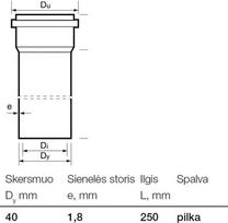 vamzdis 40 mm - Kanalizacijos vamzdis Wavin Optima Internal Sewer Pipe Grey 40mm 0.25m - 2 nuotrauka