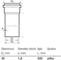 vamzdis vamzdziai - Kanalizacijos vamzdis Wavin Optima Internal Sewer Pipe Grey 40mm 0.5m - 2 nuotrauka