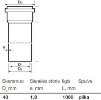 vamzdis vamzdziai - Kanalizacijos vamzdis Wavin Optima Internal Sewer Pipe Grey 40mm 1m - 2 nuotrauka