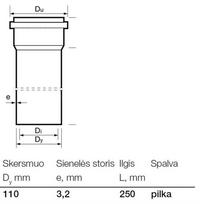pvc vamzdis -  Wavin Internal Sewer Pipe Grey D110mm 0.25m - 2 nuotrauka