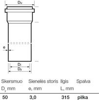 vamzdis vamzdziai - Kanalizacijos vamzdis Wavin Internal Sewer Pipe Grey 50mm 0.315m - 2 nuotrauka