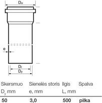 vamzdis vamzdziai - Kanalizacijos vamzdis Wavin Internal Sewer Pipe Grey 50mm 0.5m - 2 nuotrauka