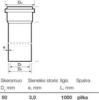 vamzdis vamzdziai - Kanalizacijos vamzdis Wavin Internal Sewer Pipe Grey 50mm 1m - 2 nuotrauka