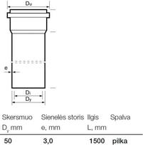 vamzdis vamzdziai - Kanalizacijos vamzdis Wavin Internal Sewer Pipe Grey 50mm 1.5m - 2 nuotrauka