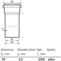 vamzdis vamzdziai - Kanalizacijos vamzdis Wavin Internal Sewer Pipe Grey 50mm 2m - 2 nuotrauka