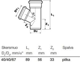 trisakis senukai - Trišakis Wavin 3-Way Drain Pipe Grey 67° 40mm - 2 nuotrauka
