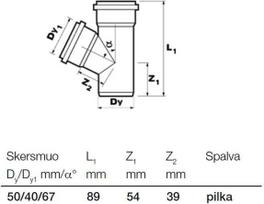 trisakis senukai - Trišakis Wavin 3-Way Drain Pipe Grey 67° 50/40mm - 2 nuotrauka