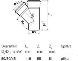 kanalizacijos trisakis 50 45 - Trišakis Wavin 3-Way Connector Pipe Grey 45° 50mm - 2 nuotrauka
