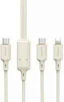usb c kabelis - Dudao L7SF 2in1 kabelis USB-C - USB-C / Lightning 100W 1.2m Smėlio spalvos (Beige) - 1 nuotrauka