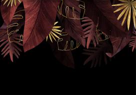 Fototapetas Artgeist Jungle And Composition - Red And Gold Leaf Motif On Black Background, 280 cm x 400 cm