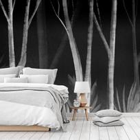 Fototapetas Artgeist Noise Of The Forest At Night - Minimalist Landscape Of White Trees On A Black Background, 280 cm x 400 cm
