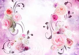 Fototapetas Artgeist Rose Variations - Bouquet Of Flowers On A Solid Background With A Sparkle Effect XLNEW010657, 175 cm x 250 cm
