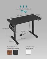 songmics reguliuojamo aukscio elektrinis stalas - SONGMICS Reguliuojamo aukščio elektrinis stalas 60x120 Juodas (Black) - 3 nuotrauka