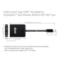 usb c hub 4k 60hz - Splitter Club 3D CSV-1555 USB C TIPO 3.2 GEN 1 MULTISTREAM TRANSPORT STAMBURAS Į DP DUAL MONITORIUS 4K60HZ - 7 nuotrauka