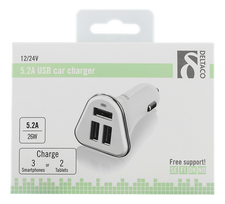 auto 26 - DELTACO 5.2A, 3xUSB, baltas / USB-CAR102 - 3 nuotrauka