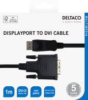 dvi d laidas - DELTACO DisplayPort – DVI-D, 1080p 60Hz, 1m, juodas / DP-2010-K / 00110008 - 2 nuotrauka