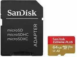 sandisk extreme v30 a2 uhs i u3 - Sandisk memory card microSDXC 64GB Extreme Plus + adapter - 2 nuotrauka