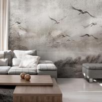 Fototapetas Artgeist Swan flight - abstract landscape of birds over a lake with texture, 315 cm x 450 cm