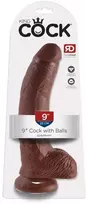 Varpos imitatorius Pipedream - King Cock KC 9" su sėklidėmis, rudas
