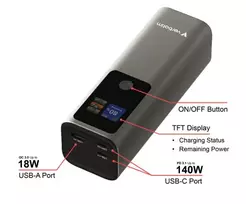 140w usb c - Verbatim 32269 Charge 'n' Go Power Bank 27000mAh 183W, USB-C, USB-A, Grey - 5 nuotrauka