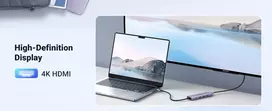 usb to c - Ugreen CM511 USB-C to HDMI 1.4 + 3xUSB-A + USB-C PD100W Pilkas (Gray) - 6 nuotrauka