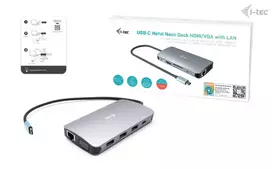 usb 100w laidas - i-tec USB-C Metal Nano Docking Station HDMI VGA LAN Audio Card Reader Power Delivery 100W C31NANODOCKVGAPD Sidabras (Silver) - 4 nuotrauka