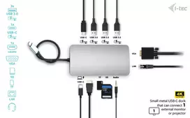 usb 100w laidas - i-tec USB-C Metal Nano Docking Station HDMI VGA LAN Audio Card Reader Power Delivery 100W C31NANODOCKVGAPD Sidabras (Silver) - 5 nuotrauka