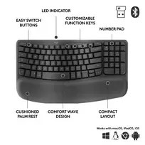 belaide klaviatura kompiuteriui - Logitech Wave Keys for Business, Ergonominė Klaviatūra, Grafitas (Graphite) - 4 nuotrauka