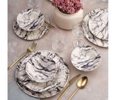 pietu servizas juodas - Hermia Marble pietų servizas, 24 dalių, keramika (Balta/Juoda) - 2 nuotrauka