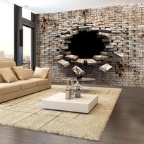 Fototapetas Artgeist 3D Wall Entry - Background With Dirty White Brick With A Prominent Hole 4XLNEW011183SAM, 280 cm x 280 cm