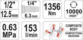 yato smuginis verzliasukis - Yato YT-0953 Pneumatinis smūginis veržliaraktis 1/2" 1356 Nm - 3 nuotrauka