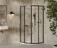 Dušo kabina Ravak XPSCP4-90, pusapvalė, be padėklo, 90 cm x 90 cm x 195 cm, Juoda (Black)