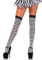Leg Avenue 6005 Juodai baltos dryžuotos ilgos kojinės