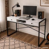 rasomasis stalas 80 - Rašomasis stalas su stalčiais Akord Furniture Factory Elonis, 123 cm x 48 cm, 80.5 cm, balta sp./juoda sp. - 2 nuotrauka