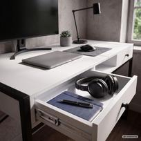 rasomasis stalas 80 - Rašomasis stalas su stalčiais Akord Furniture Factory Elonis, 123 cm x 48 cm, 80.5 cm, balta sp./juoda sp. - 4 nuotrauka