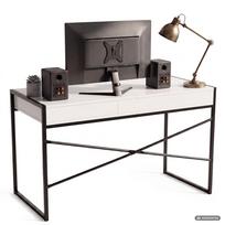 rasomasis stalas 80 - Rašomasis stalas su stalčiais Akord Furniture Factory Elonis, 123 cm x 48 cm, 80.5 cm, balta sp./juoda sp. - 6 nuotrauka