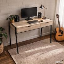ermitazas stalai - Rašomasis stalas su stalčiais Akord Furniture Factory Zentia, 100 cm x 45 cm, 80.5 cm, juoda sp./sonoma ąžuolo sp. - 2 nuotrauka