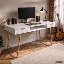 ermitazas stalai - Rašomasis stalas su stalčiais Akord Furniture Factory Arden, 120 cm x 50 cm, 80.5 cm, aukso sp./balta sp. - 2 nuotrauka