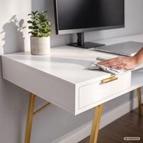 ermitazas stalai - Rašomasis stalas su stalčiais Akord Furniture Factory Arden, 120 cm x 50 cm, 80.5 cm, aukso sp./balta sp. - 5 nuotrauka