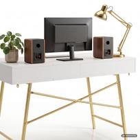 ermitazas stalai - Rašomasis stalas su stalčiais Akord Furniture Factory Arden, 120 cm x 50 cm, 80.5 cm, aukso sp./balta sp. - 6 nuotrauka