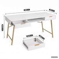 ermitazas stalai - Rašomasis stalas su stalčiais Akord Furniture Factory Arden, 120 cm x 50 cm, 80.5 cm, aukso sp./balta sp. - 7 nuotrauka