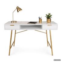 ermitazas stalai - Rašomasis stalas su stalčiais Akord Furniture Factory Arden, 120 cm x 50 cm, 80.5 cm, aukso sp./balta sp. - 8 nuotrauka