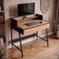 staliukas oak - Rašomasis stalas su stalčiais Akord Furniture Factory Flux, 48 cm x 78 cm, 95 cm, juoda sp./oak craft sp. - 2 nuotrauka