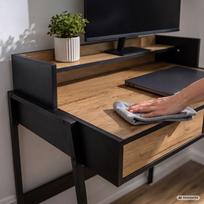 staliukas oak - Rašomasis stalas su stalčiais Akord Furniture Factory Flux, 48 cm x 78 cm, 95 cm, juoda sp./oak craft sp. - 5 nuotrauka